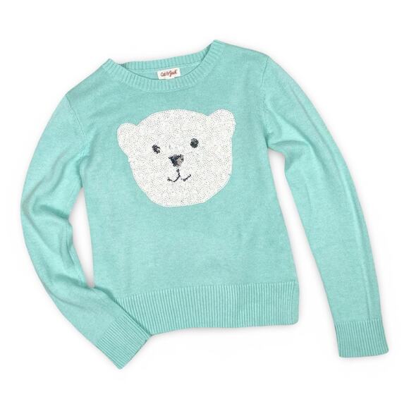 Kids Polar Bear Sequin Holiday Sweater Teal Size L 10-12 Winter NWOT - Picture 2 of 9